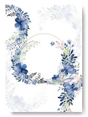 Beautiful blue navy anemone garland flower frame for greeting card ornament