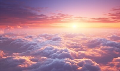 beautiful clouds with a lovely sunset, colorful and realistic aerial view. Generative AI