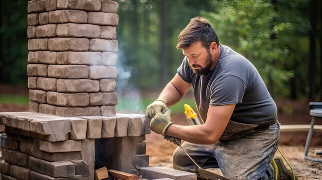Witness the expertise of a mason as they carefully build a brick wall. Meticulous construction, expert finesse, outdoor warmth, masonry magic. Crafted with expertise. Generated by AI