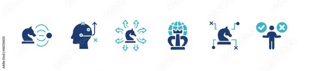 Poster business target goal leadership decision icon set objective action plan implementation choose option vector illustration marketing success problem solving design