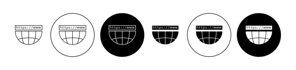 Domains icon set. Www browser url vector symbol. Internet website icon in black color for ui designs. - obrazy, fototapety, plakaty