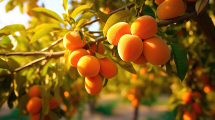 Peachy Perfection A Bunch of Ripe Peaches Hanging from a Tree Branch 