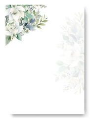 Wedding invitation card set template design with watercolor greenery leaf and branch