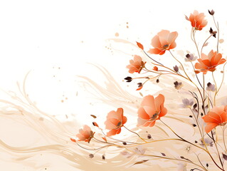 a painting of flowers on a white background. Abstract Peach color foliage background with negative space for copy.