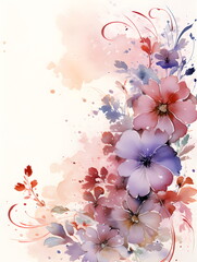 a painting of a bunch of flowers on a white background. Abstract Plum color foliage background with negative space for copy.