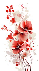 a painting of red flowers on a white background. Abstract Crimson foliage background with negative space for copy.