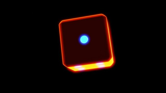 red glowing dice spins on a black background. Looping animated background. 3d render