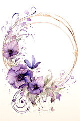 a painting of purple flowers on a white background. Abstract Lavender color foliage background with negative space for copy.