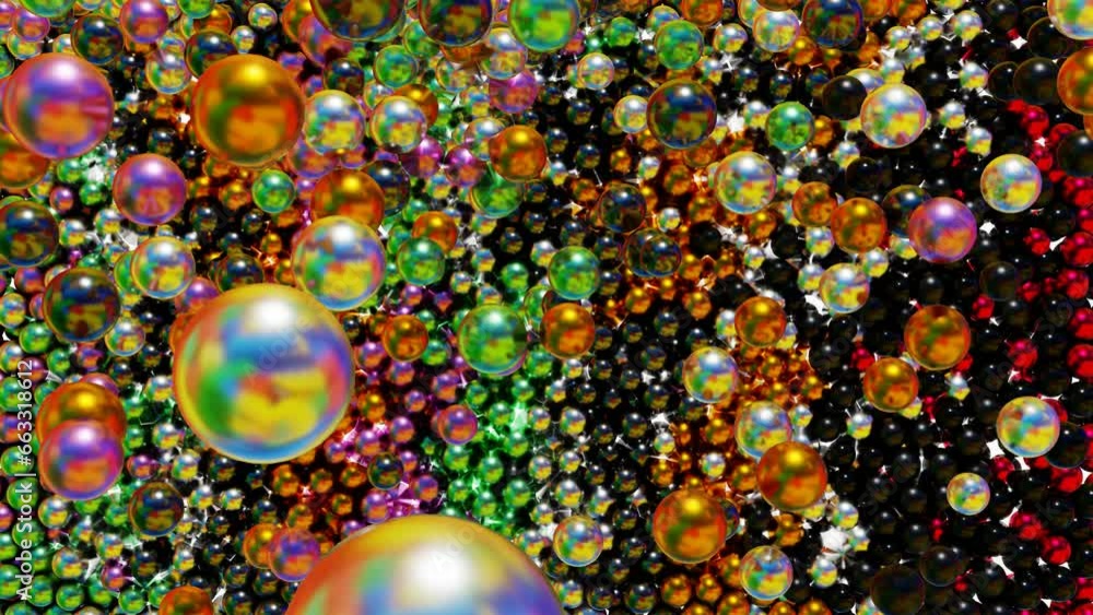 Poster multi-colored glossy balls fall from above and fill the screen. 3d render