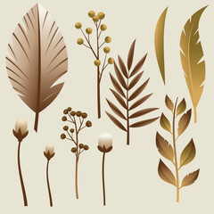 vector set of decorative rustic dried leaves for wedding invitation elements
