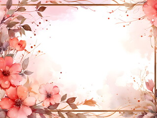 a picture frame with pink flowers on a white background. Abstract Pink foliage background with negative space for copy.