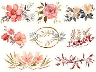 a bunch of flowers that are on a white background. Abstract Pink foliage background with negative space for copy.