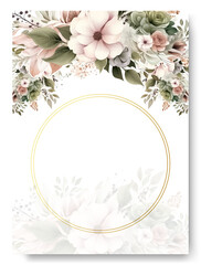 White anemone collection. Watercolor flower and floral geometric frame