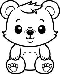 Coloring book, illustration of Bear, kawaii style, line drawing, Bear