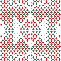 Pine fir trees seamless pattern. Red and green primitive conifer trees. Geometric shapes.