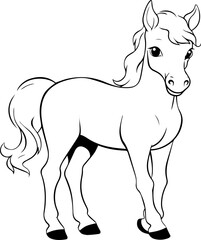 Obraz na płótnie Canvas Coloring book, Horse illustration, kawaii style, line drawing, Horse