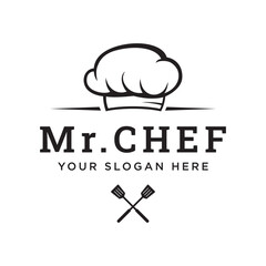Kitchen logo design with creative chef's hat and cooking utensils. Logo for restaurant, chef, business.