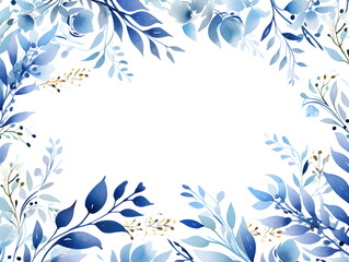 a watercolor painting of blue flowers and leaves. Abstract Azure foliage background with negative space for copy.