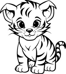 Coloring book, Tiger illustration, kawaii style, line drawing, Tiger
