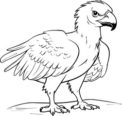 Coloring book, illustration of Vulture, kawaii style, line drawing, Vulture