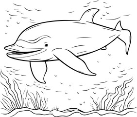 Coloring book, illustration of Whale, kawaii style, line drawing, Whale