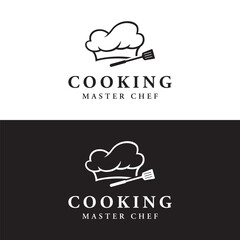 Kitchen logo design with creative chef's hat and cooking utensils. Logo for restaurant, chef, business.