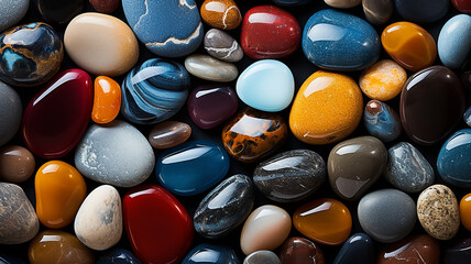 Obraz na płótnie Canvas background multicolored sea polished stones, rolled pebbles on the seashore texture gems
