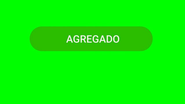 An arrow-shaped cursor clicks an "Add to Cart" button in Spanish with its plus icon turning into a shopping cart on a green background, white background, transparency with alpha channel in flat design