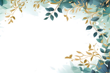 a white background with green and gold leaves. Abstract Aquamarine color foliage background with negative space for copy.