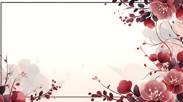 a floral background with red flowers and leaves. Abstract Maroon foliage background with negative space for copy.