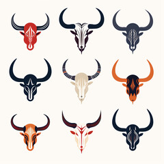 Set of buffalo head icons. Vector illustration in a flat style.
