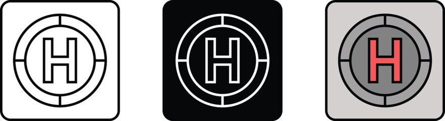 Helipad Icons collection lined, isolated and colored version. Vector Illustration