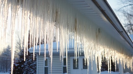 Glistening icicles hanging from the roof. Seasonal celebration, enchanting ambiance, captivating allure, sparkling landscape. Generated by AI