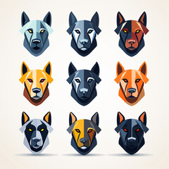 Set of dog heads. Different breeds of dogs. Vector illustration.