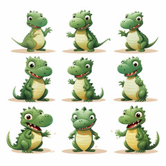 Cute baby crocodiles set. Vector illustration isolated on white background.