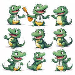 Cute baby crocodiles set. Vector illustration isolated on white background.