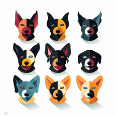 Set of dog heads. Different breeds of dogs. Vector illustration.