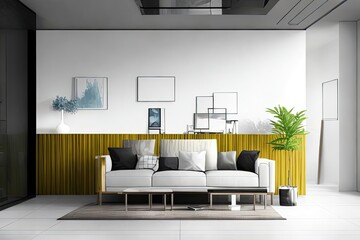 mid century retro modern furniture living room design with copy-space for text. modern designers Generative AI 
