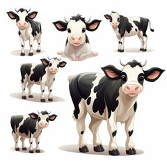 Cows set. Cute cartoon farm animals. Vector illustration.
