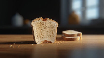Tranches de pain, pain campagnard posé sur une table en bois. Fond noir. Boulangerie, pâtisserie, nourriture. Pour conception et création graphique. - obrazy, fototapety, plakaty