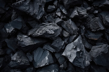 An Elegant Anthracite Coal: A Sustainable and Lustrous Fossil Fuel with Subtle Hues of Charcoal, Glistening Minerals, and a Captivating Background Texture - obrazy, fototapety, plakaty