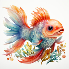 Obraz premium watercolor funny fish dragon full clipart, Generative Ai