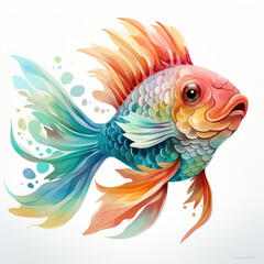 Fototapeta premium watercolor funny fish dragon full clipart, Generative Ai