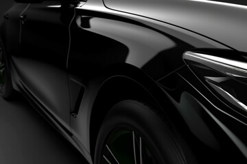 Closeup of car body being wrapped with glossy black film. Copy space available. 3D render. Generative AI