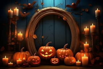 Festive holiday frame with Halloween theme, visualized using 3D rendering technology. Generative AI