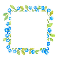 Frame with blueberries, watercolor illustration