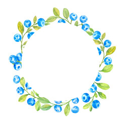 Wreath with blueberries, watercolor illustration
