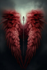 Angel or demon wings. Red Feathers. Illustration.