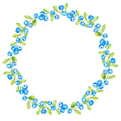 Wreath with blueberries, watercolor illustration