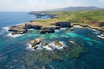 Landscape with blue lagoon at Malta island. Generative ai art.